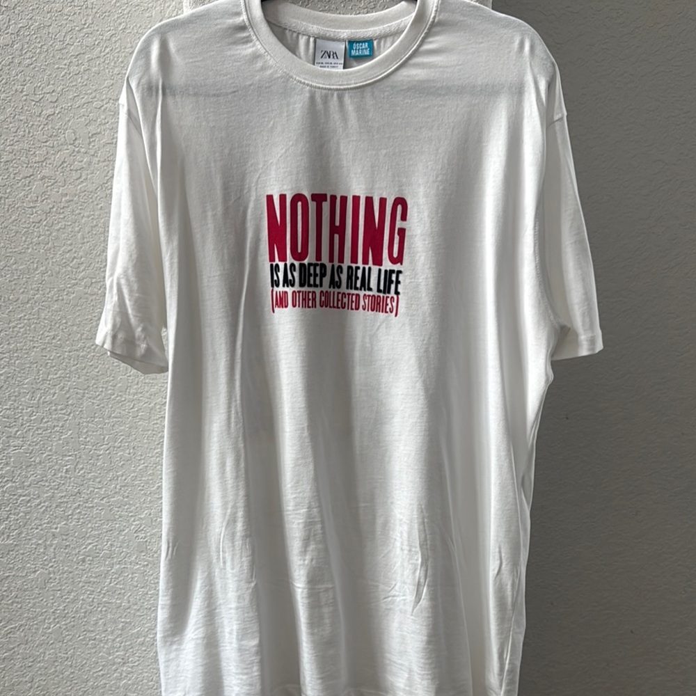 Zara White Graphic T-Shirt for Men